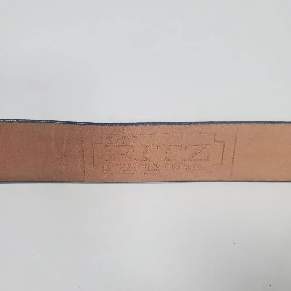 Vintage The Ritz Women's Blue Croc Embossed Leather Belt Art Deco Silver Buckle